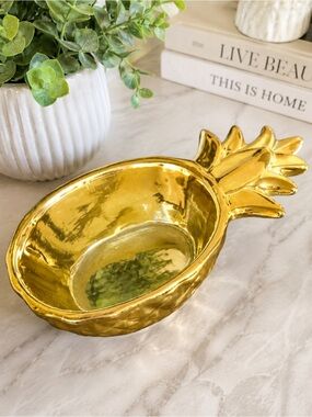 Gold Pineapple Ceramic Candy Dish Trinket Bowl Decorative Home Decor 8”